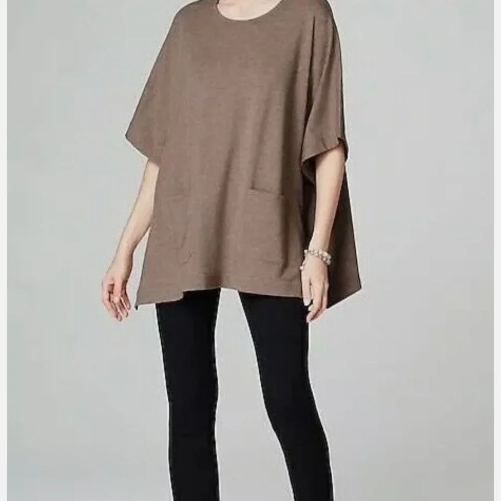 J.Jill Pure Jill Driftwood Heather Poncho pockets XSP NWT sealed fits S/M petite - Picture 5 of 9